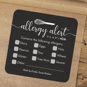 Allergy Alert Allergens Warning Black Whisk Square Sticker