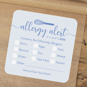 Allergy Alert Allergens Warning Blue Whisk Square Sticker