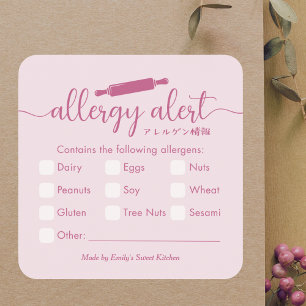 Allergy Alert Allergens Warning Pink Rolling Pin Square Sticker