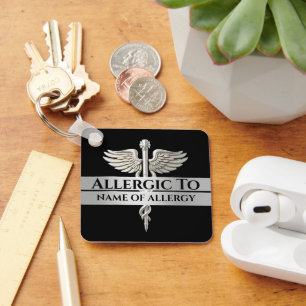 Allergy alert DIY allergic to SILVER caduceus Key Ring
