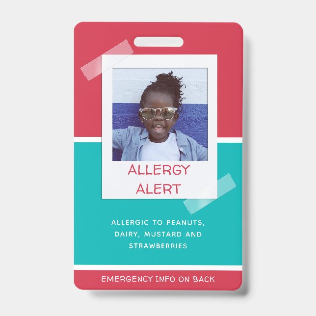 Allergy Alert Kids Photo Medical Emergency Daycare ID Badge (Front)