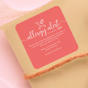 Allergy Alert Red Rolling Pin Whisk Minimalist Square Sticker