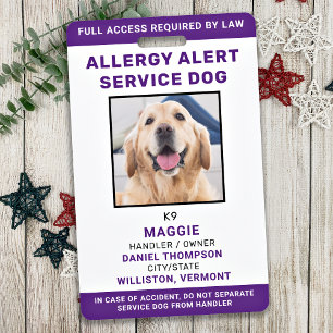 Allergy Alert Service Dog ID Personalised Photo Badge