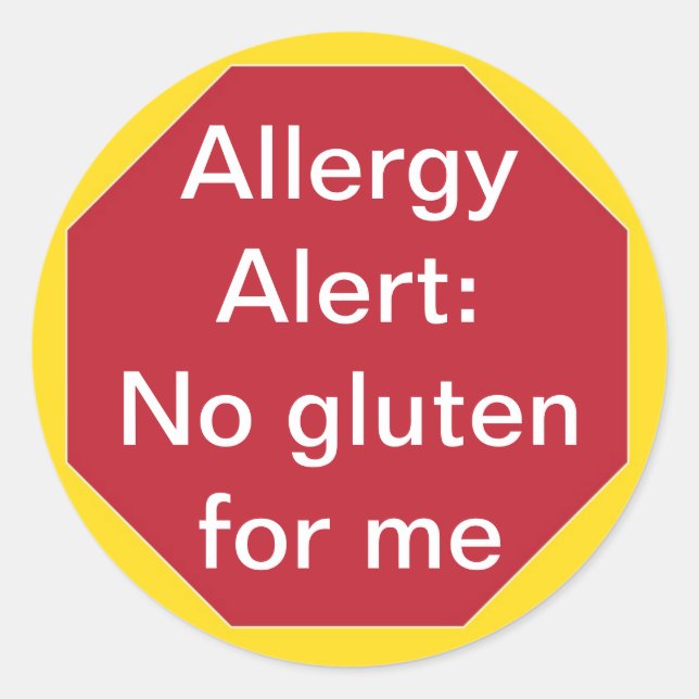 Allergy Allert:  No Gluten Customisable Text Classic Round Sticker (Front)