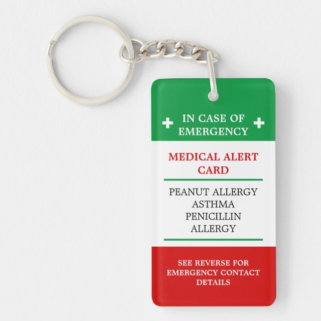 ALLERGY In Case of Emergency (I.C.E.) Card allergy Key Ring (Front)