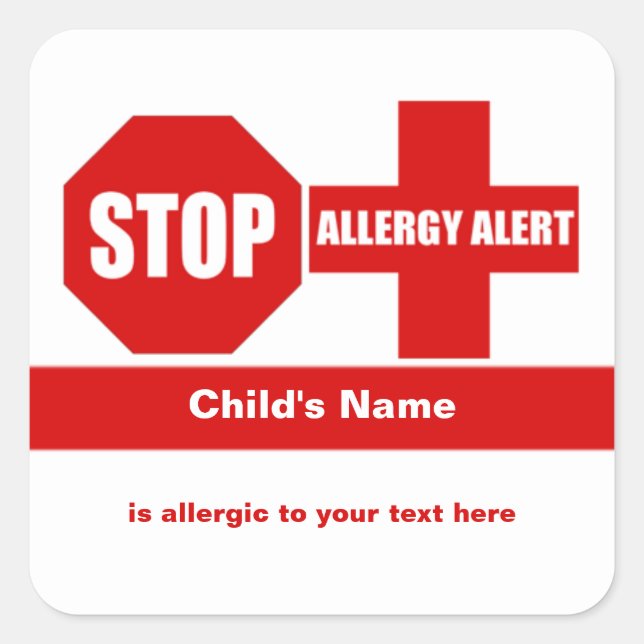 Allergy Medical Alert Custom Square Sticker (Front)