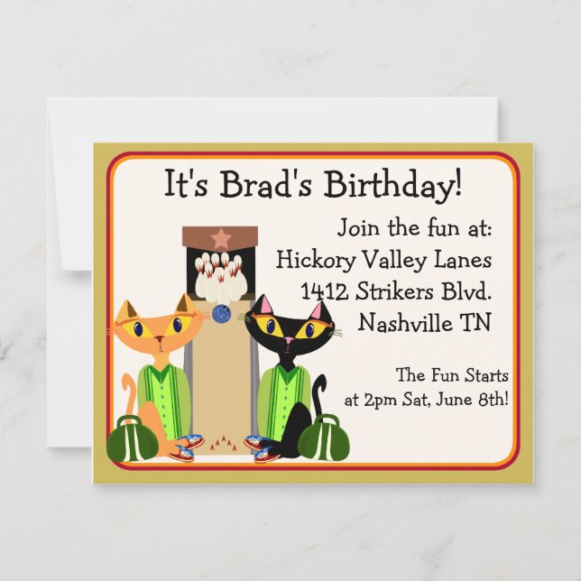 Alley Cats Bowling Party Invitation (Front)
