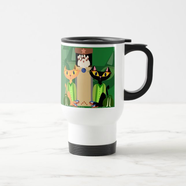 Alley Cats Fun Bowling Pets Design Retro Fun Time Travel Mug (Right)