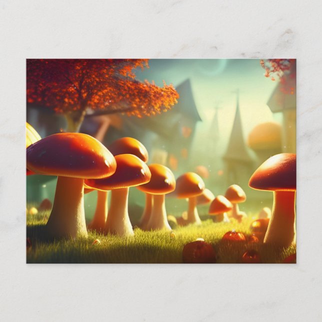 Alley of cute mushrooms colourful magical scenery postcard (Front)