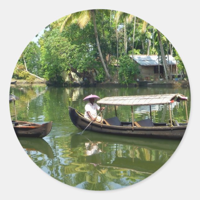 Alleypey backwaters, india classic round sticker (Front)