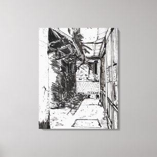 Alleyway Saigon Vietnam Cityscape Pen and Ink Art Canvas Print
