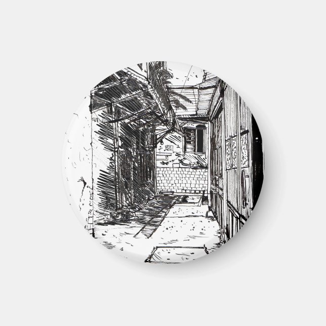 Alleyway Saigon Vietnam Cityscape Pen and Ink Art Magnet (Front)