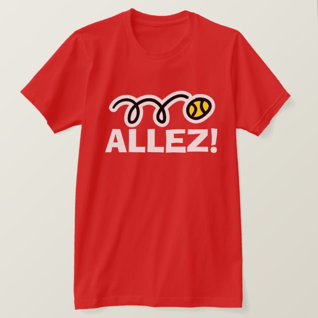 Allez! Cool tennis sport t shirt in red colour (Design Front)