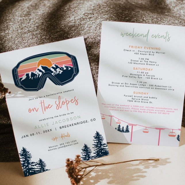 ALLIE Bright Colourful Mountain Ski Bachelorette Invitation (Creator Uploaded)