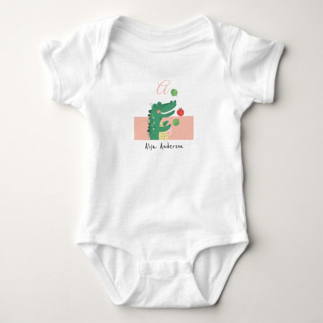 Alligator • Add Your Name Cute Alphabet Monogram Baby Bodysuit (Front)