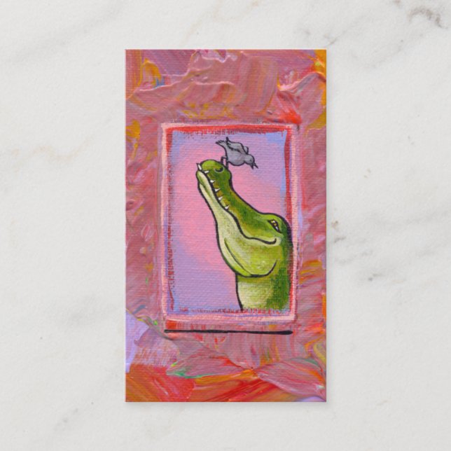 Alligator and bird balance of power fun unique art business card (Front)
