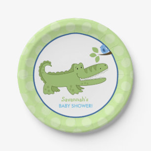 Alligator and Blue Bird Baby Shower Paper Plate