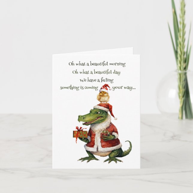 Alligator And Chicken Folded Holiday Card (Front)
