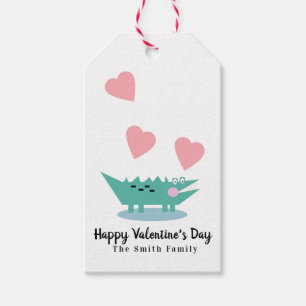 Alligator and Hearts Valentines Day Gift Tags
