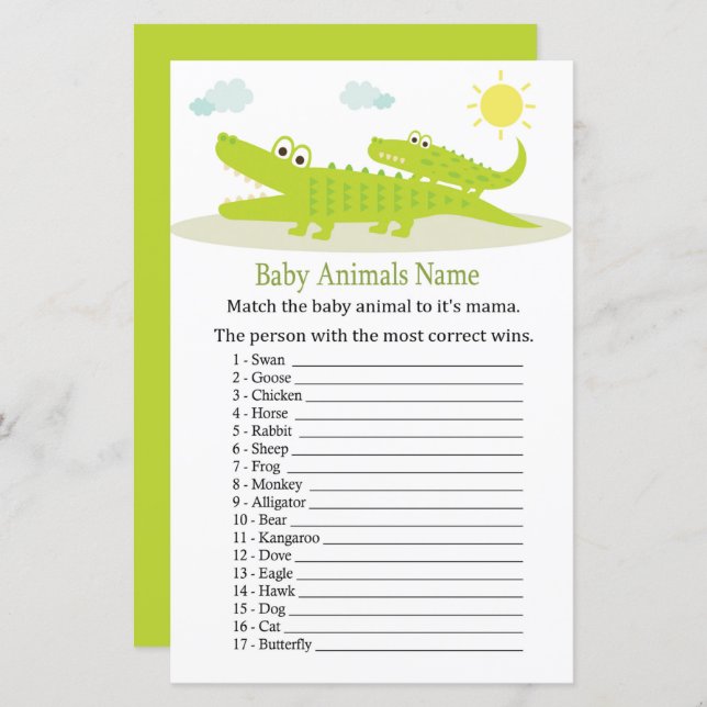 Alligator Baby Animals Name Game (Front/Back)