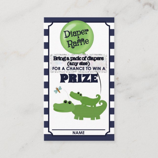 Alligator Baby Shower DIAPER RAFFLE TICKETS Blue Enclosure Card (Front)