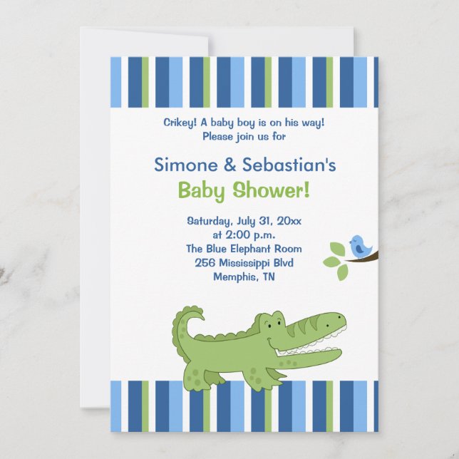 Alligator Baby Shower Invitation Blue/Green 5x7 (Front)