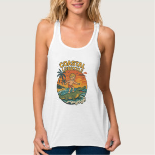 Alligator Beach Surfing   Retro Gator Coastal Surf Singlet