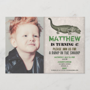 Alligator birthday invitation, crocodile photo invitation