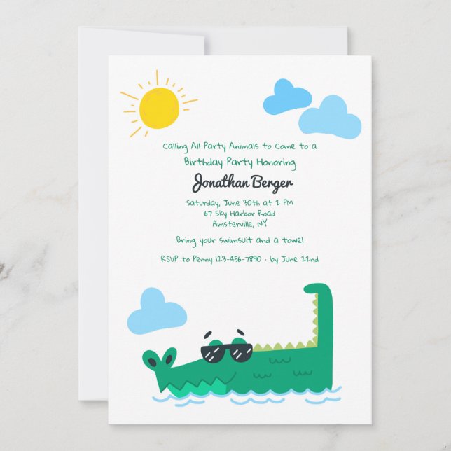 Alligator Birthday Party Invitation (Front)