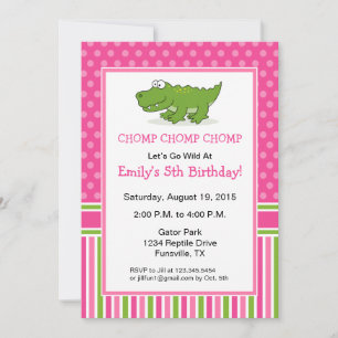 Alligator Birthday Party Invitation Pink