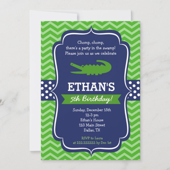 Alligator Birthday Party Invitations (Front)