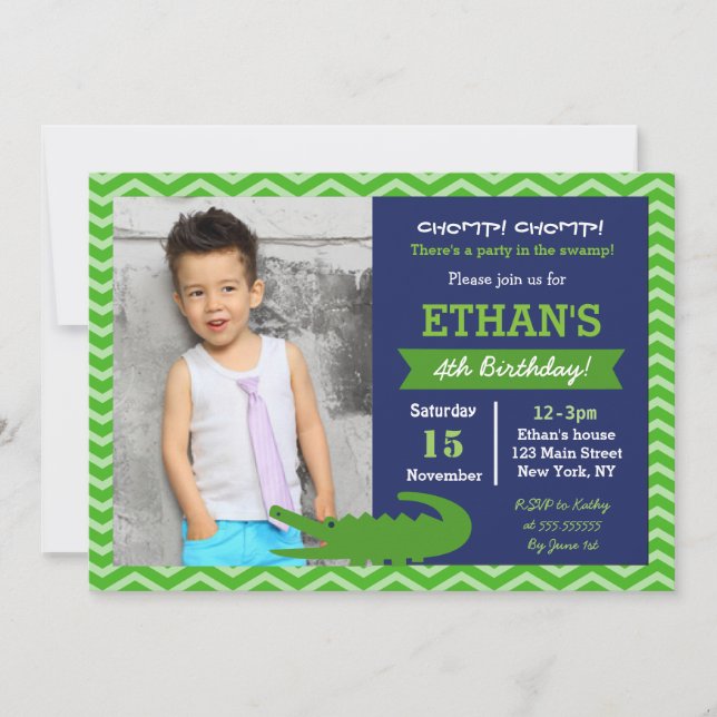 Alligator Birthday Party Invitations (Front)
