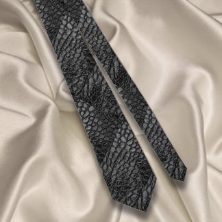 Alligator Black Faux Leather•Double Sided Tie