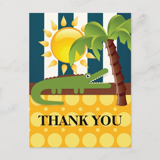 Alligator Blue Yellow Birthday Party Thank You Postcard (Front)
