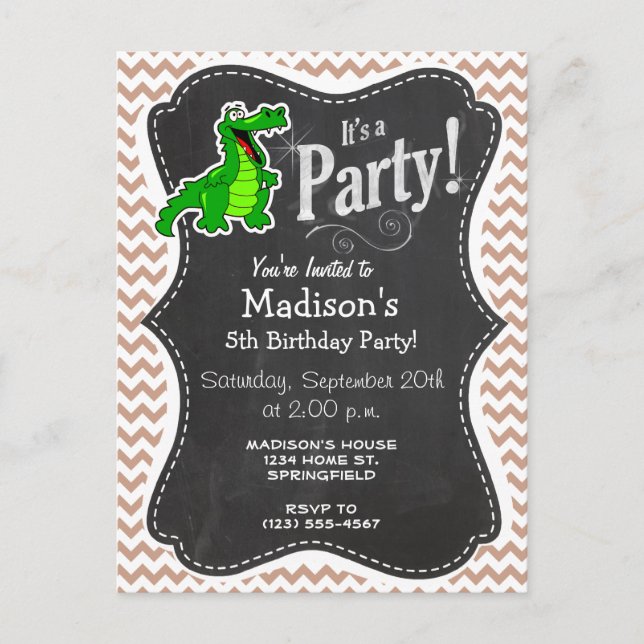 Alligator; Brown Chevron Invitation Postcard (Front)