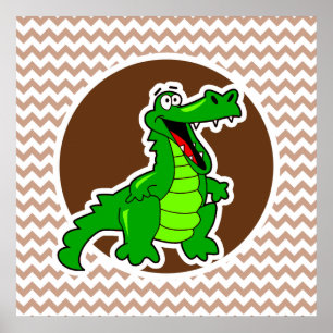 Alligator; Brown Chevron Poster