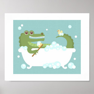 Alligator Bubble Bath Poster Print