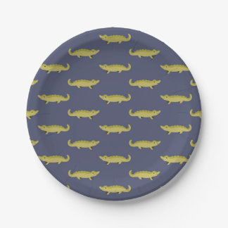 alligator cartoon printed blue paper plate