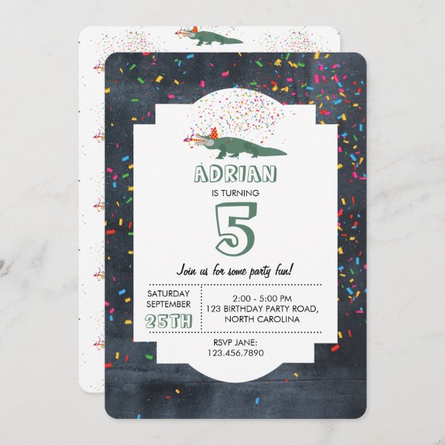 Alligator Crocodile - Animals Birthday Party Invitation (Front/Back)