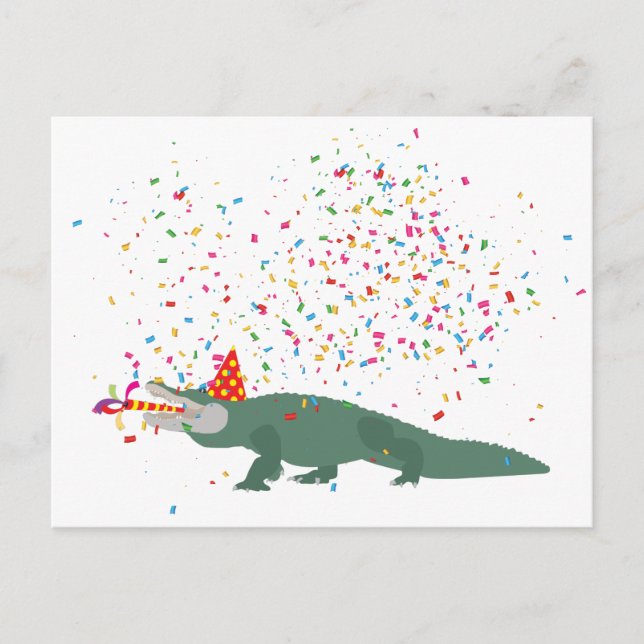 Alligator Crocodile - Animals Having a Party Holiday Postcard (Front)