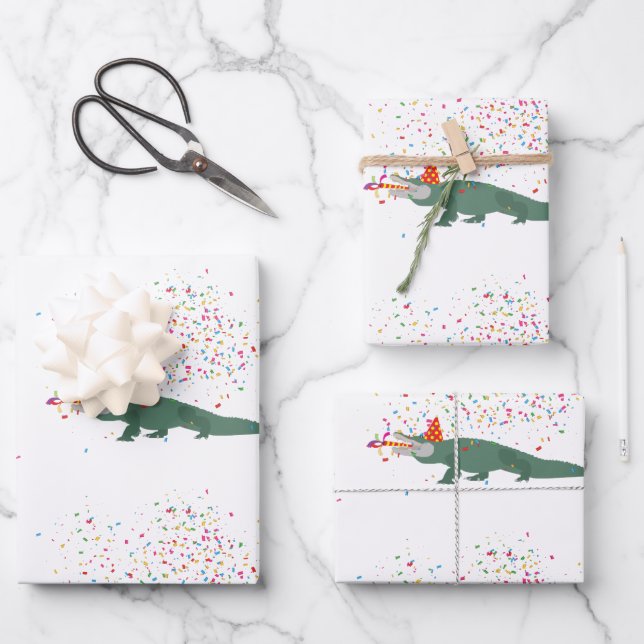 Alligator Crocodile - Animals Having a Party  Wrapping Paper Sheet (Front)