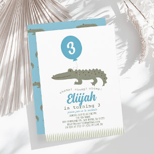 Alligator Crocodile Balloon Kid's Birthday Invitation