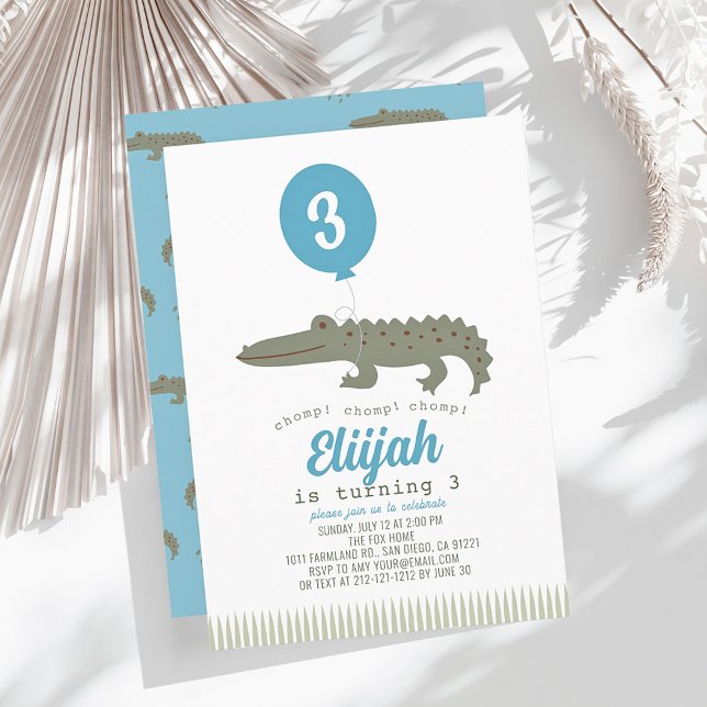 Alligator Crocodile Balloon Kid's Birthday Invitation (Creator Uploaded)
