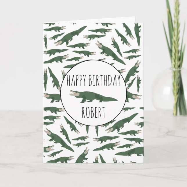 Alligator Crocodile Pattern Custom Name Birthday C Card (Front)