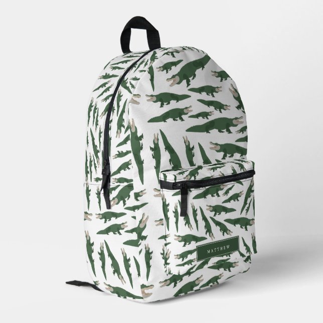 Alligator Crocodile Pattern School Custom Name Printed Backpack (Back Corner Left)