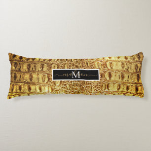 Alligator Crocodile Skin Shiny Gold Personalised Body Cushion