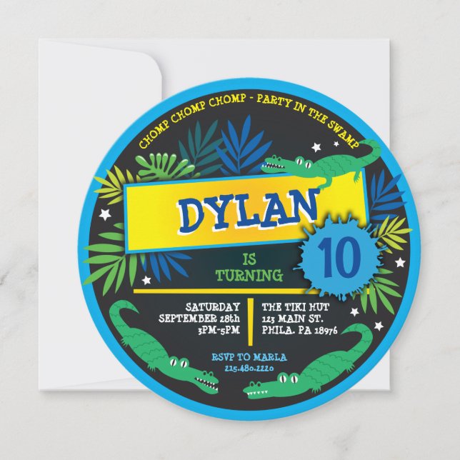 ALLIGATOR CROCODILE SWAMP Birthday Party Invitation (Front)