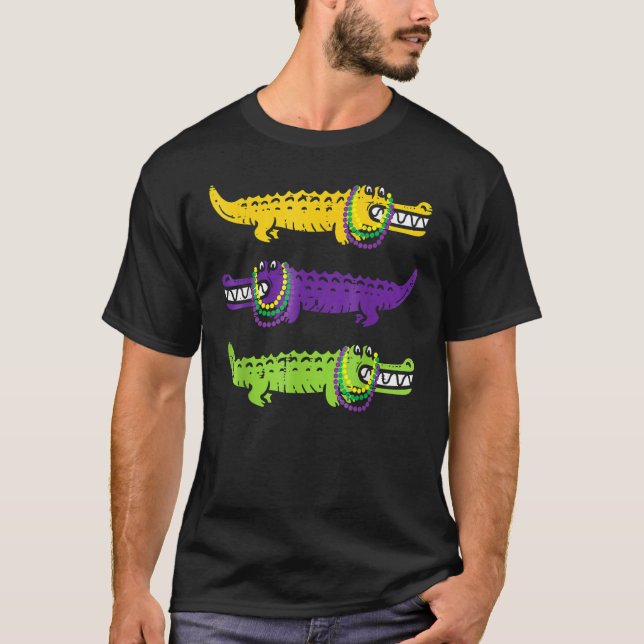 Alligator Crocodiles Louisiana Mardi Gras Party Bo T-Shirt (Front)