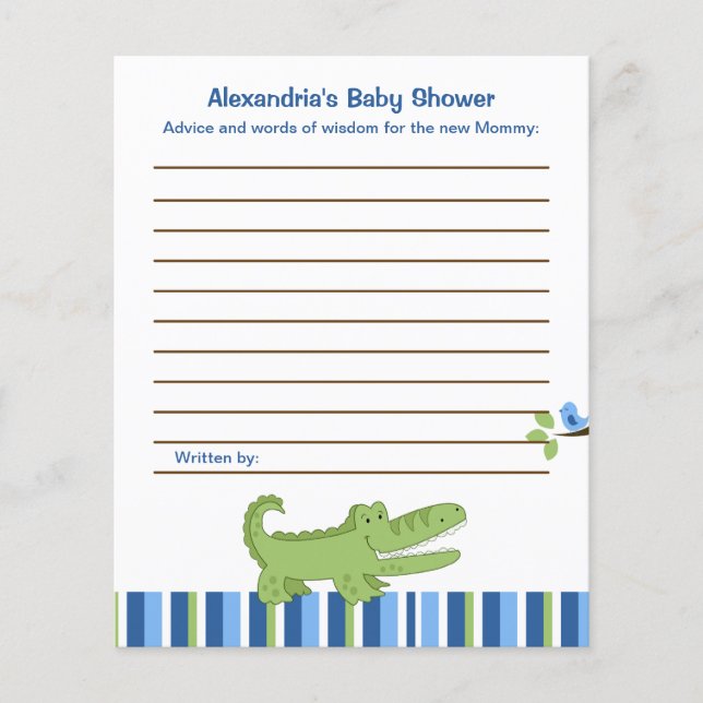 Alligator Custom Flyer Baby Shower Advice Cards (Front)