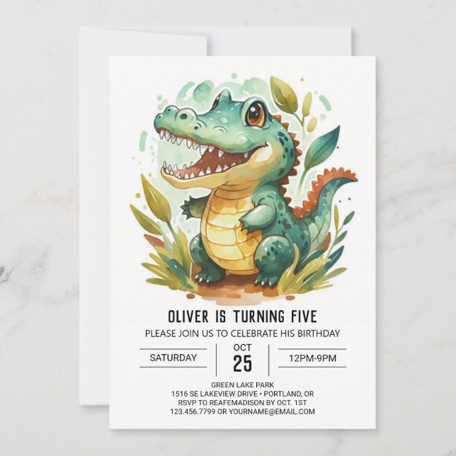 Alligator Cute Crocodile Birthday Invitation (Front)